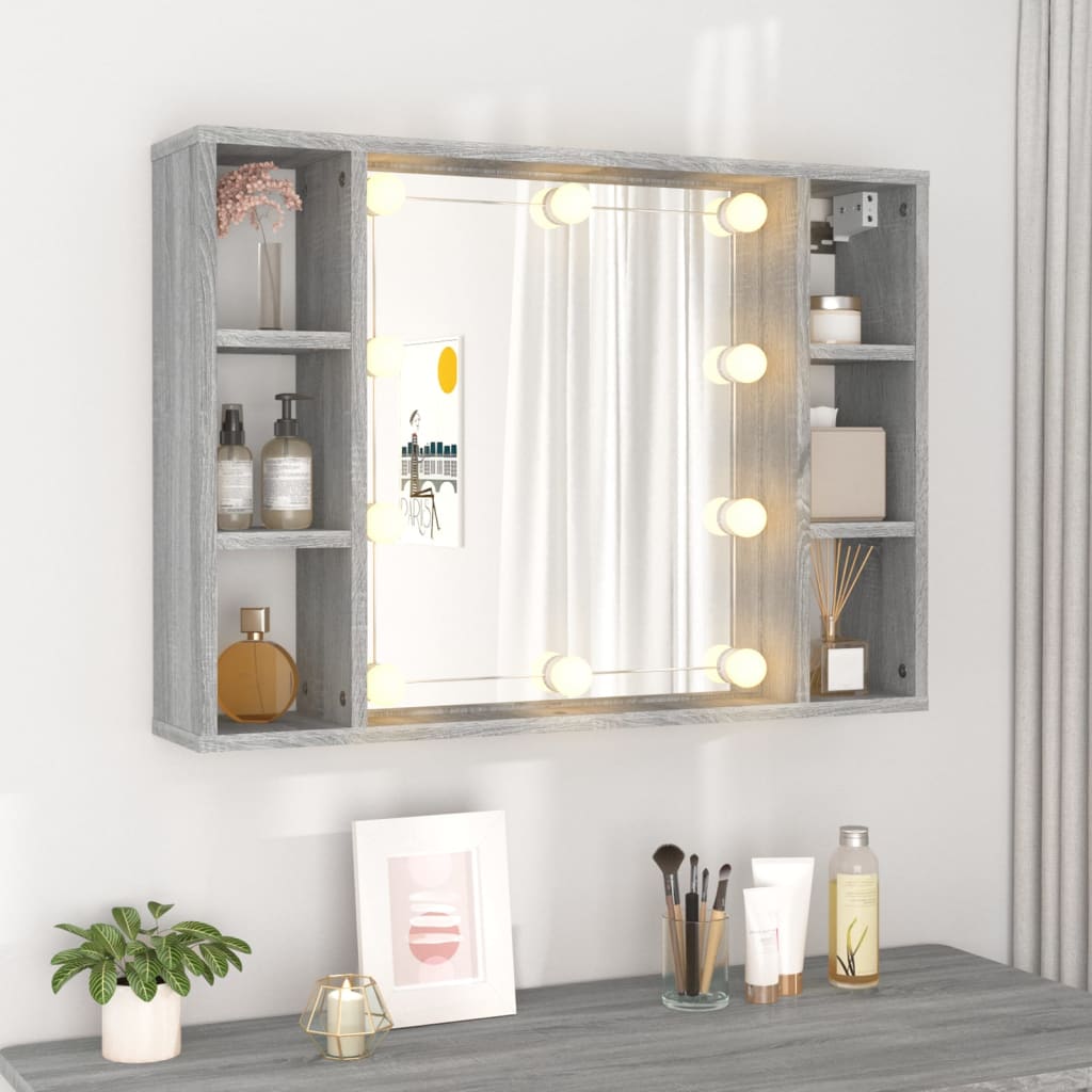 Spiegelkast Met Led-Verlichting 76X15X55 Cm Grijs Sonoma Eiken