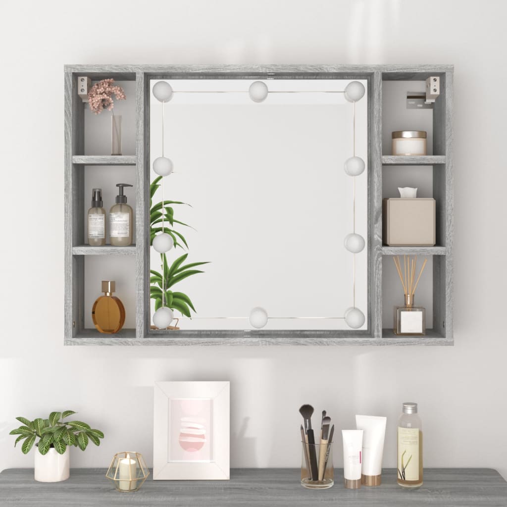 Spiegelkast Met Led-Verlichting 76X15X55 Cm Grijs Sonoma Eiken