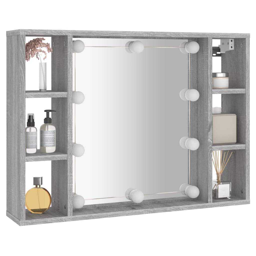 Spiegelkast Met Led-Verlichting 76X15X55 Cm Grijs Sonoma Eiken