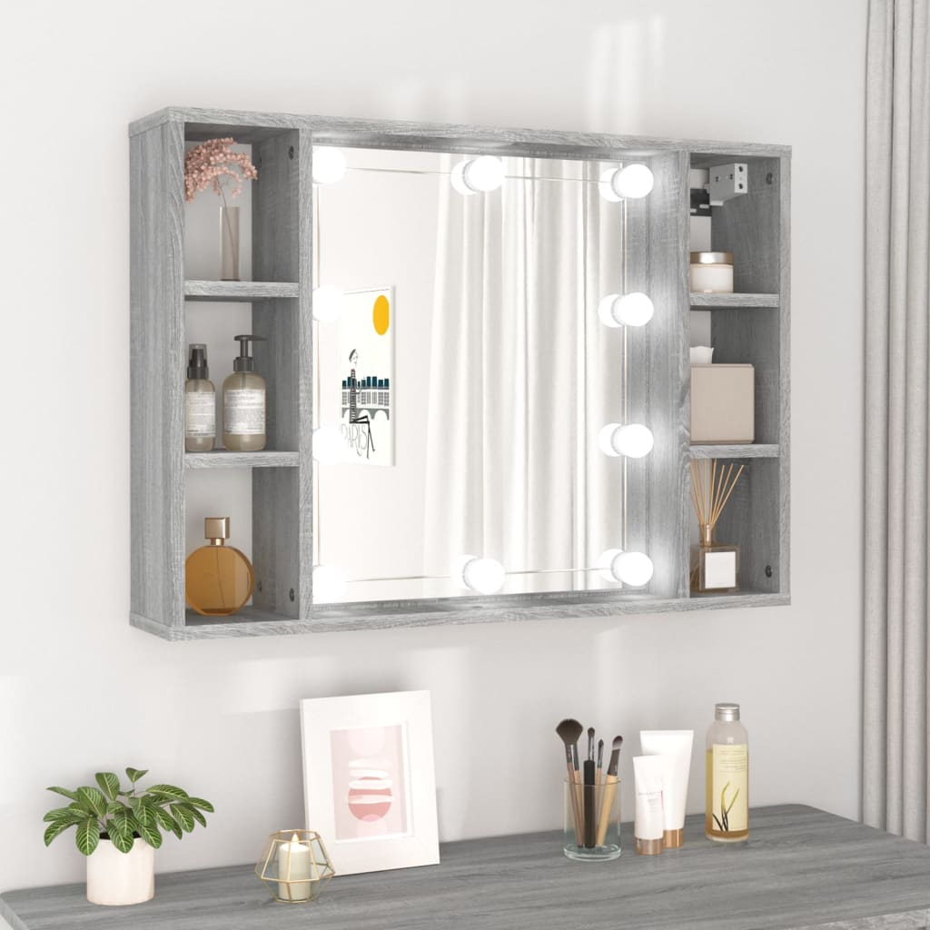 Spiegelkast Met Led-Verlichting 76X15X55 Cm Grijs Sonoma Eiken