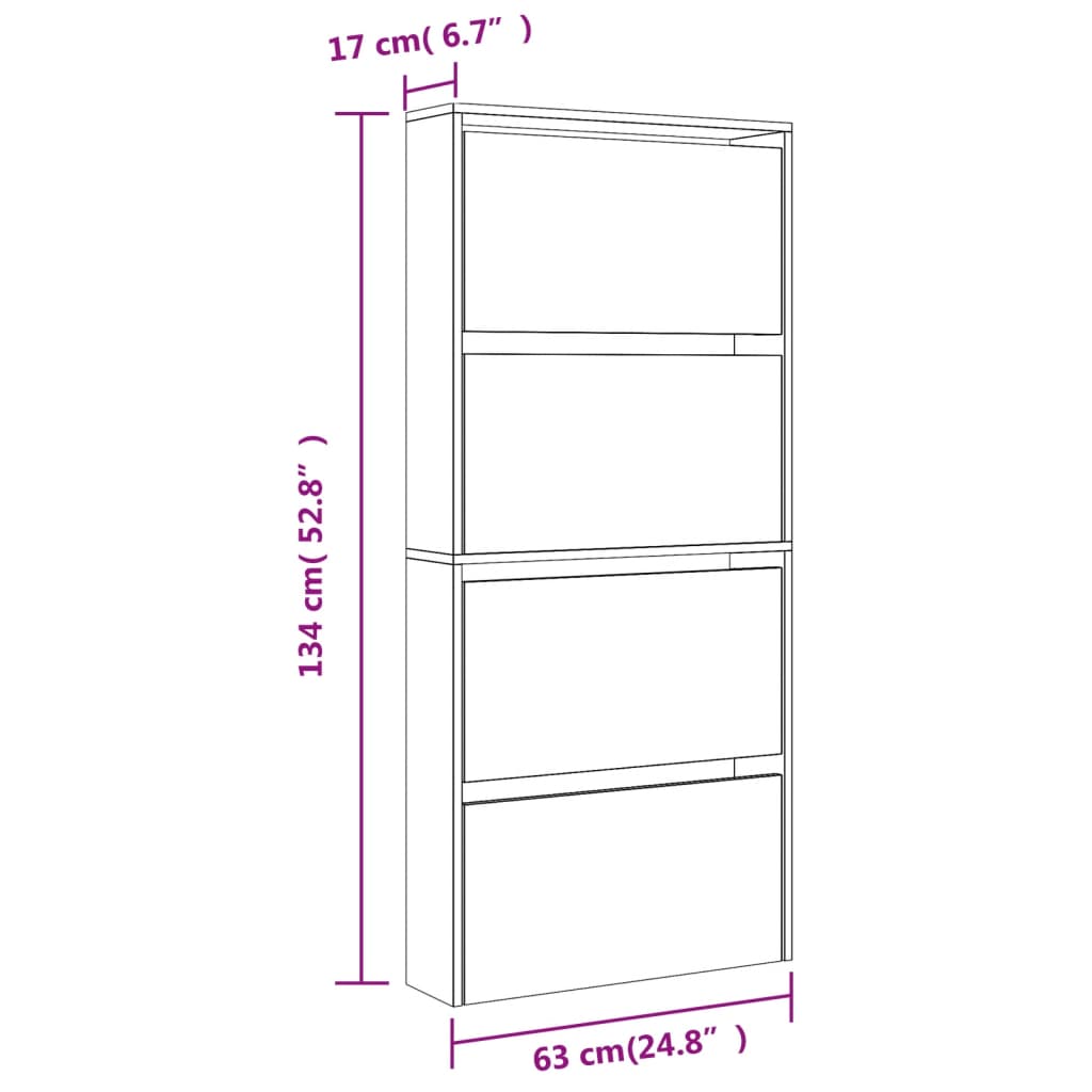 Schoenenkast Met Spiegel 4-Laags 63X7X34 Cm Zwart