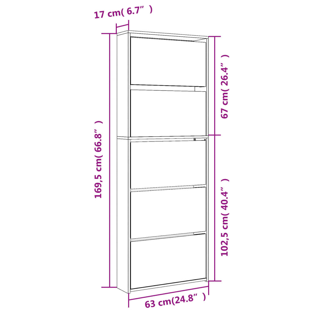 Schoenenkast Met Spiegel 5-Laags 63X7X69,5 Cm Zwart