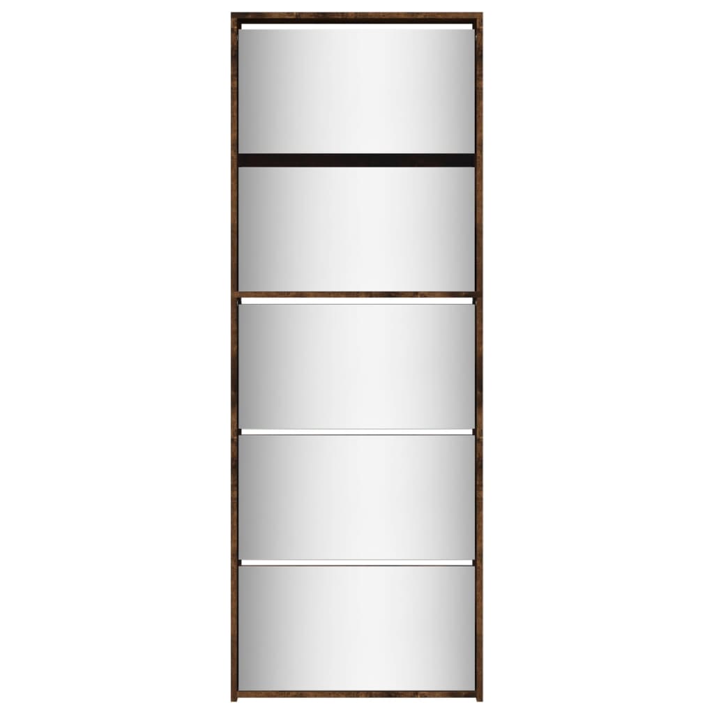 Schoenenkast Met Spiegel 5-Laags 63X7X69,5 Cm Gerookt eiken