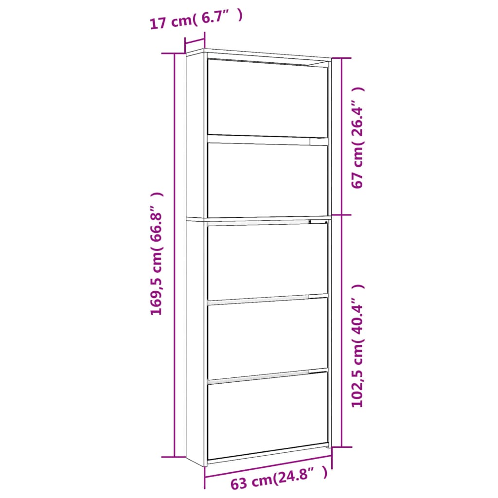 Schoenenkast Met Spiegel 5-Laags 63X7X69,5 Cm Gerookt eiken