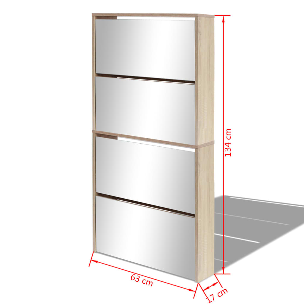 Schoenenkast Met 4 Spiegels 63X17X134 Cm Eikenhout