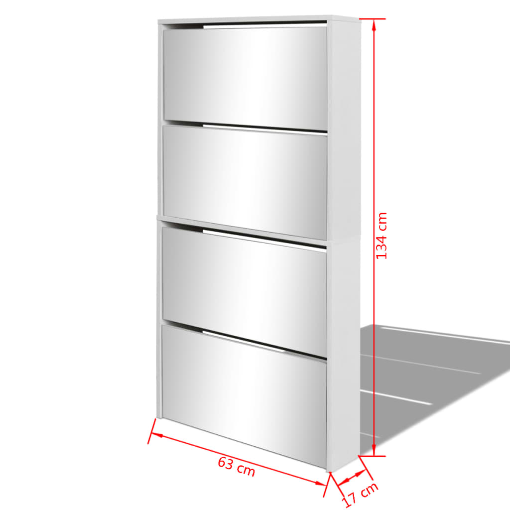 Schoenenkast Met 4 Spiegels 63X17X134 Cm Wit