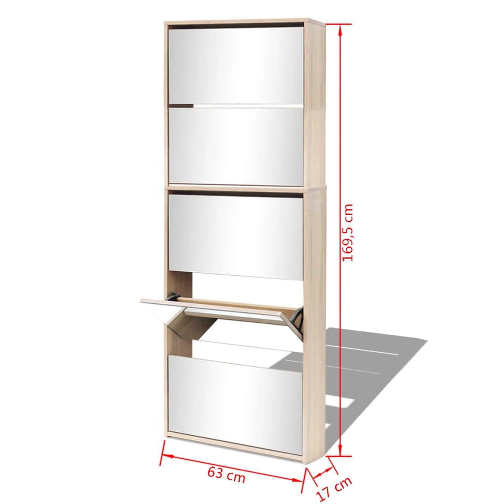 Schoenenkast Met 5 Spiegels 63X17X169,5 Cm Eikenhout