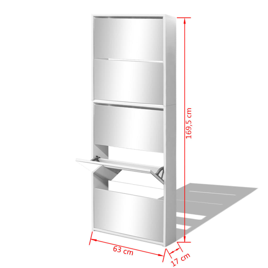 Schoenenkast Met 5 Spiegels 63X17X169,5 Cm Wit