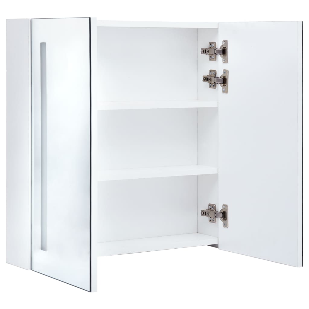 LED Wandspiegelkast (60 x 14 x 62 cm) in Wit en Zilver met 3 Schappen en 2 Deuren"
