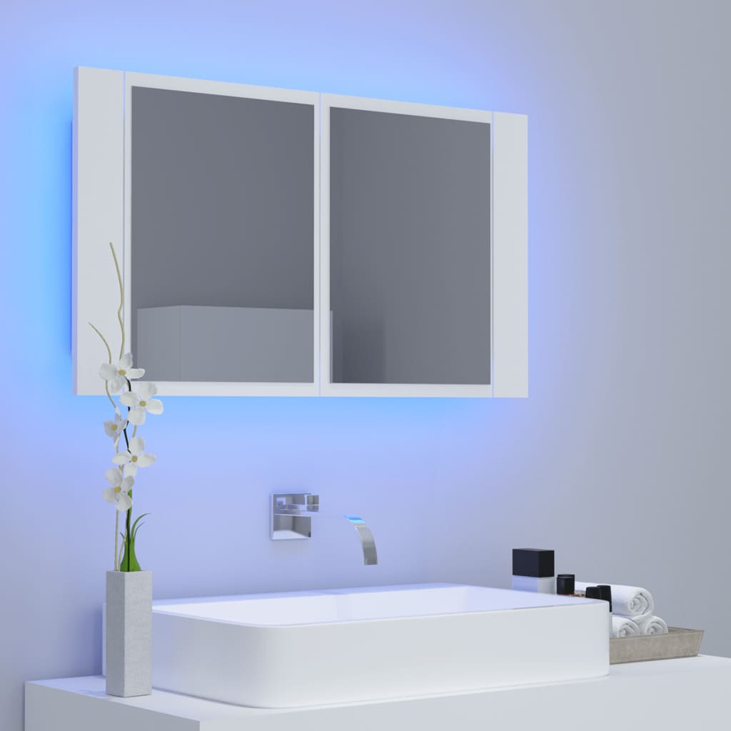 Eigentijdse Witte Badkamerkast met RGB-LED Verlichting - 80x12x45 cm - Opbergruimte en Ambiance"