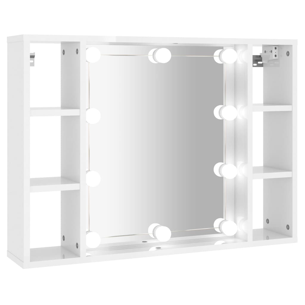 Spiegelkast Met Led-Verlichting 76X15X55 Cm Hoogglans Wit