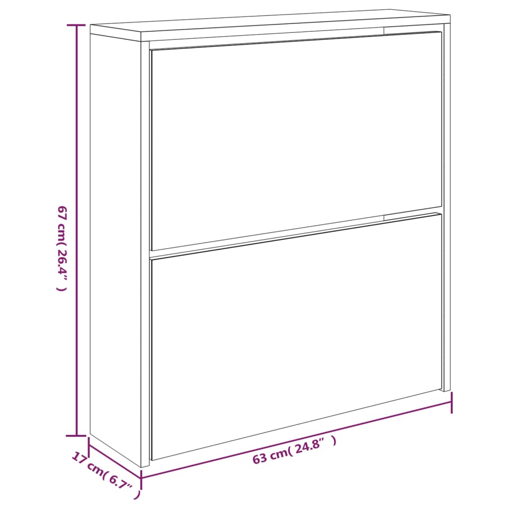 Schoenenkast Met Spiegel 2-Laags 63X17X67 Cm Zwart