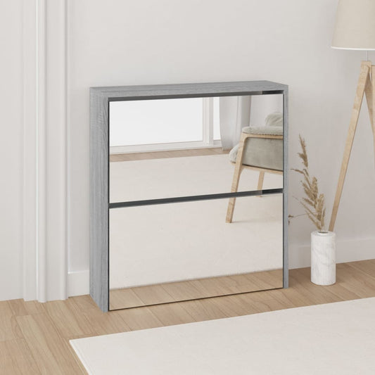 Schoenenkast Met Spiegel 2-Laags 63X17X67 Cm Grijs Sonoma