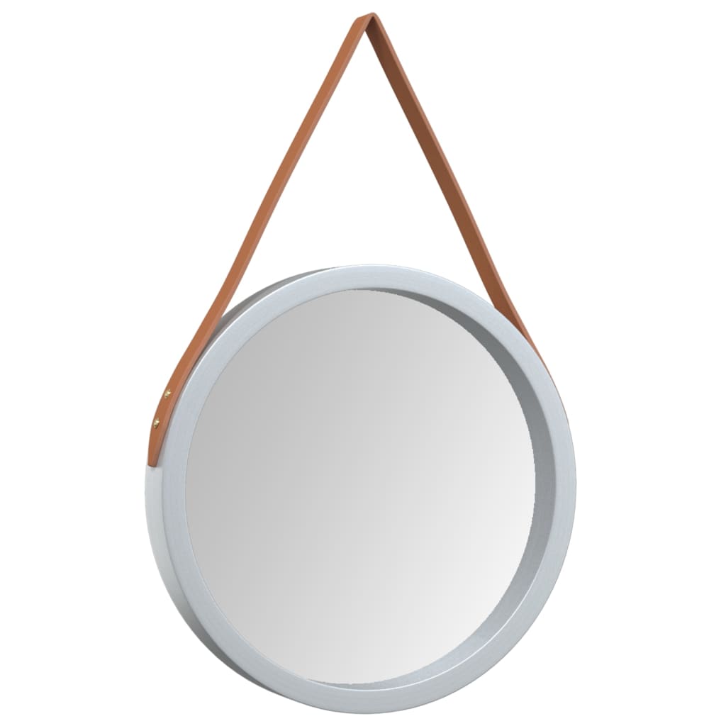 Klassieke Ronde Wandspiegel met Band | Paulowniahout Frame | Helder Glas | Veelzijdig Decoratief" Ø 35 Cm Zilverkleurig